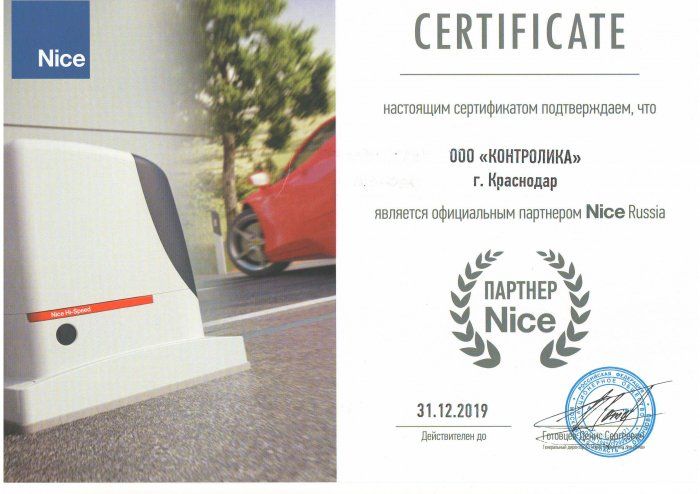 Сертификат партнера NICE RUSSIA